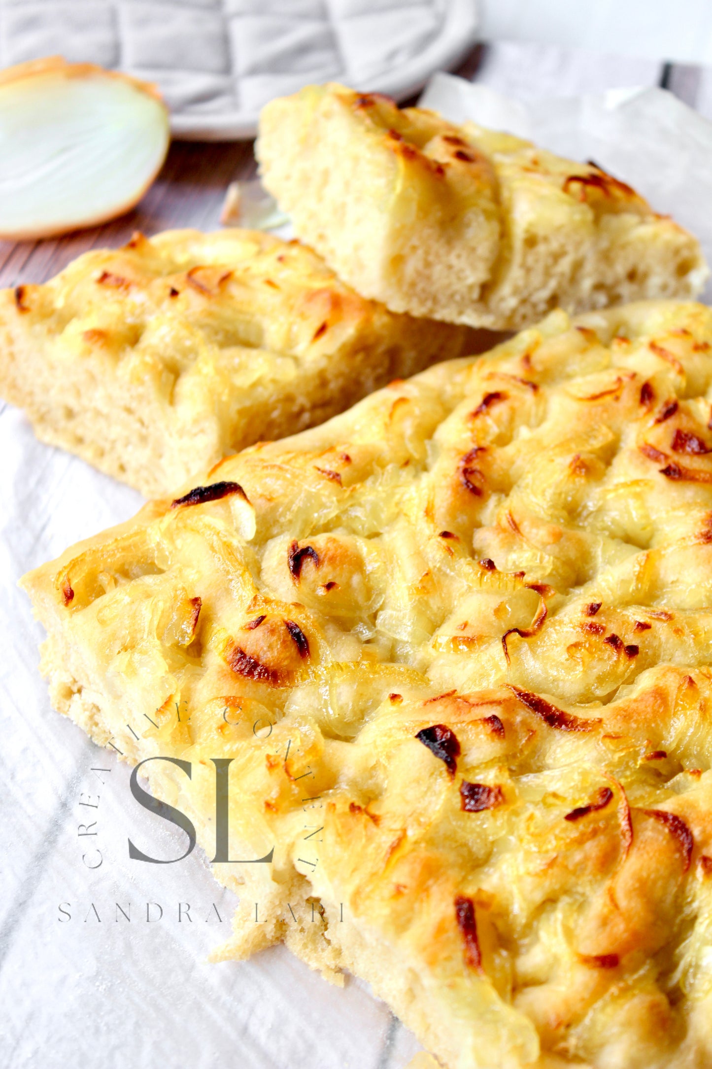 Easy Sourdough Focaccia with Caramelized Onions Set 2 of 3