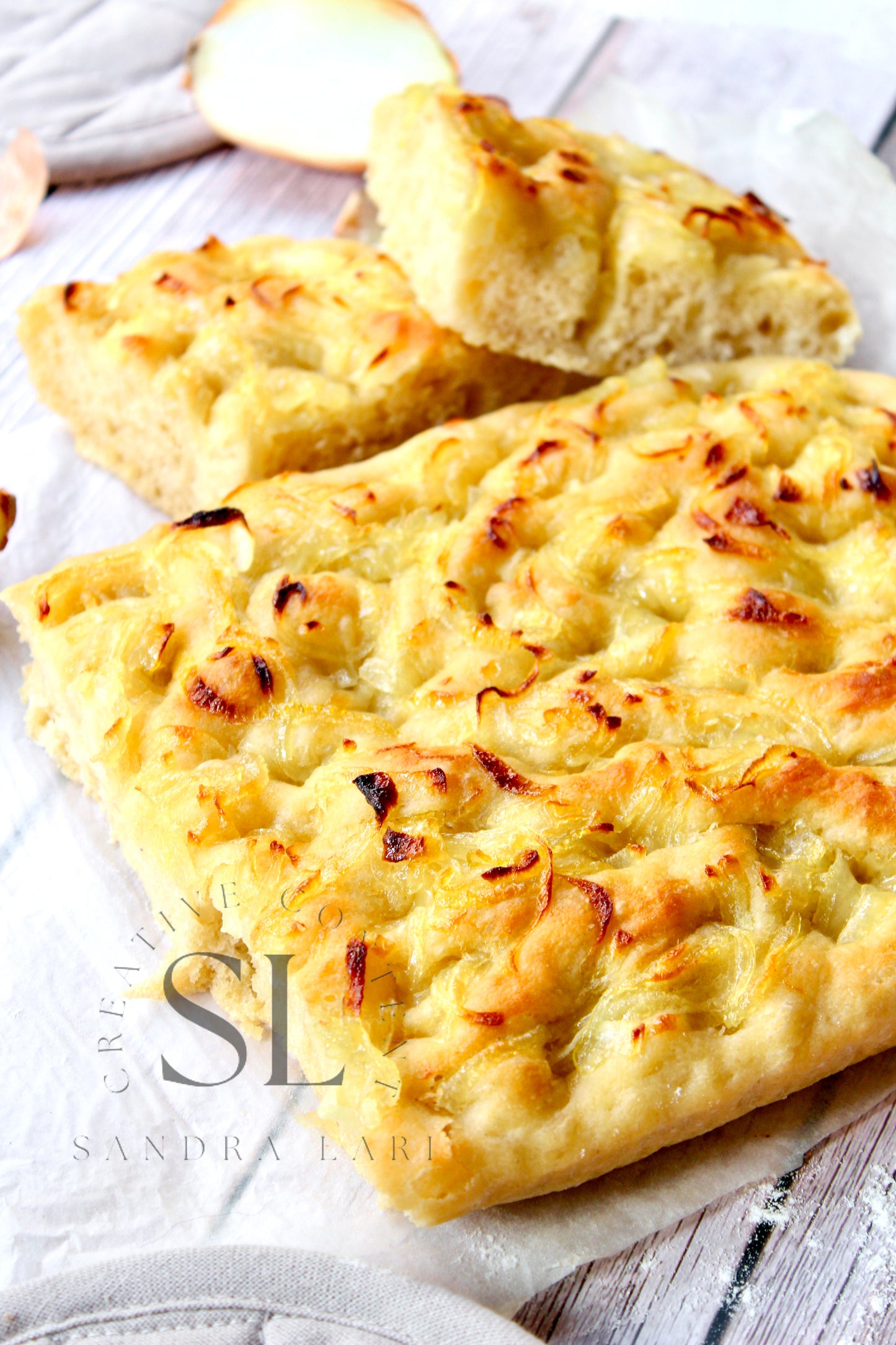Easy Sourdough Focaccia with Caramelized Onions Set 2 of 3