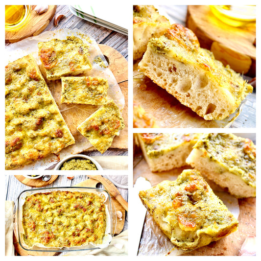 Sourdough Focaccia with Basil Pesto & Mozzarella Cheese - Exclusive